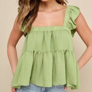 Lulu's Festival Coquette Spring Ruffle Top L Fairycore Girly Summer Soft Girl
